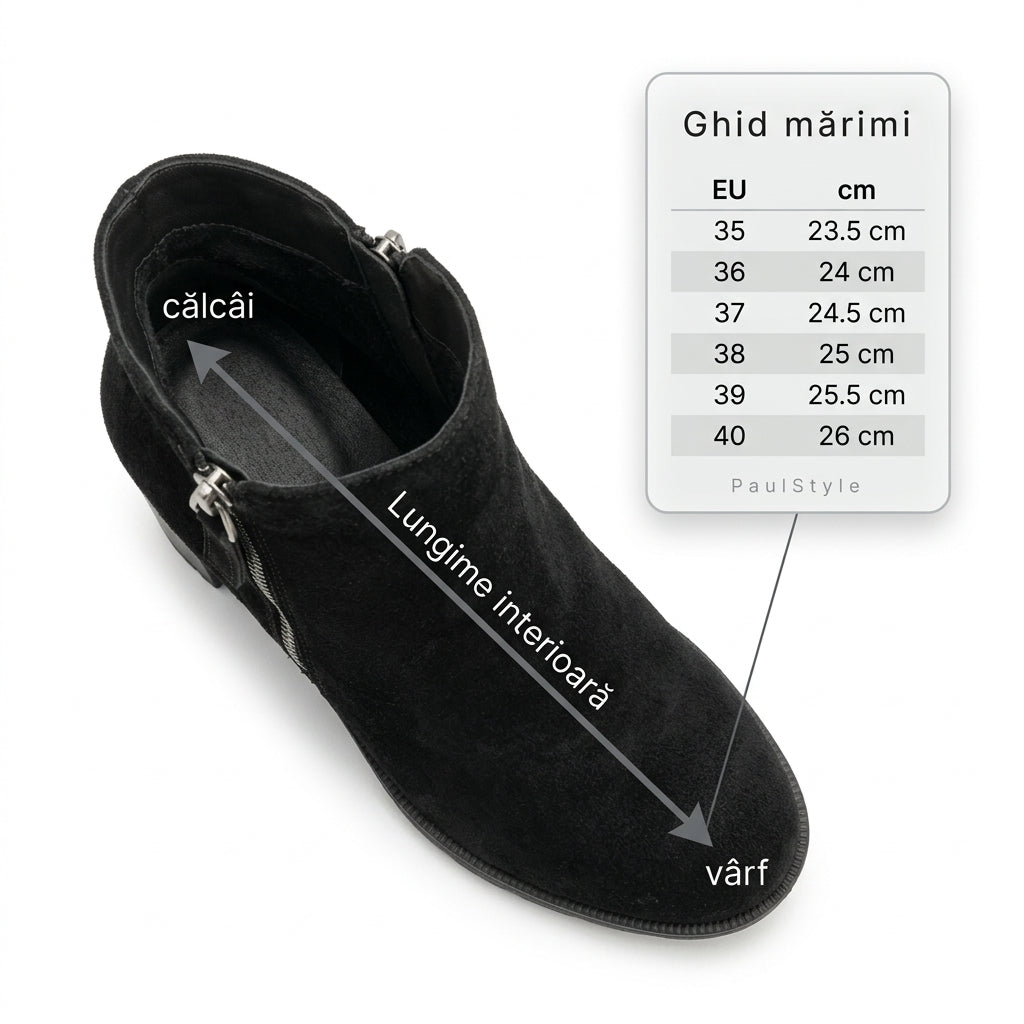 Botine dama negru-velur, Athena-32, din piele naturala - Paul Style