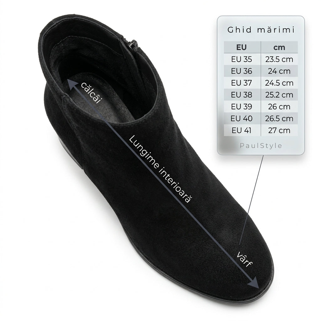 Botine dama negru-velur, Galaxy-002, din piele naturala - Paul Style