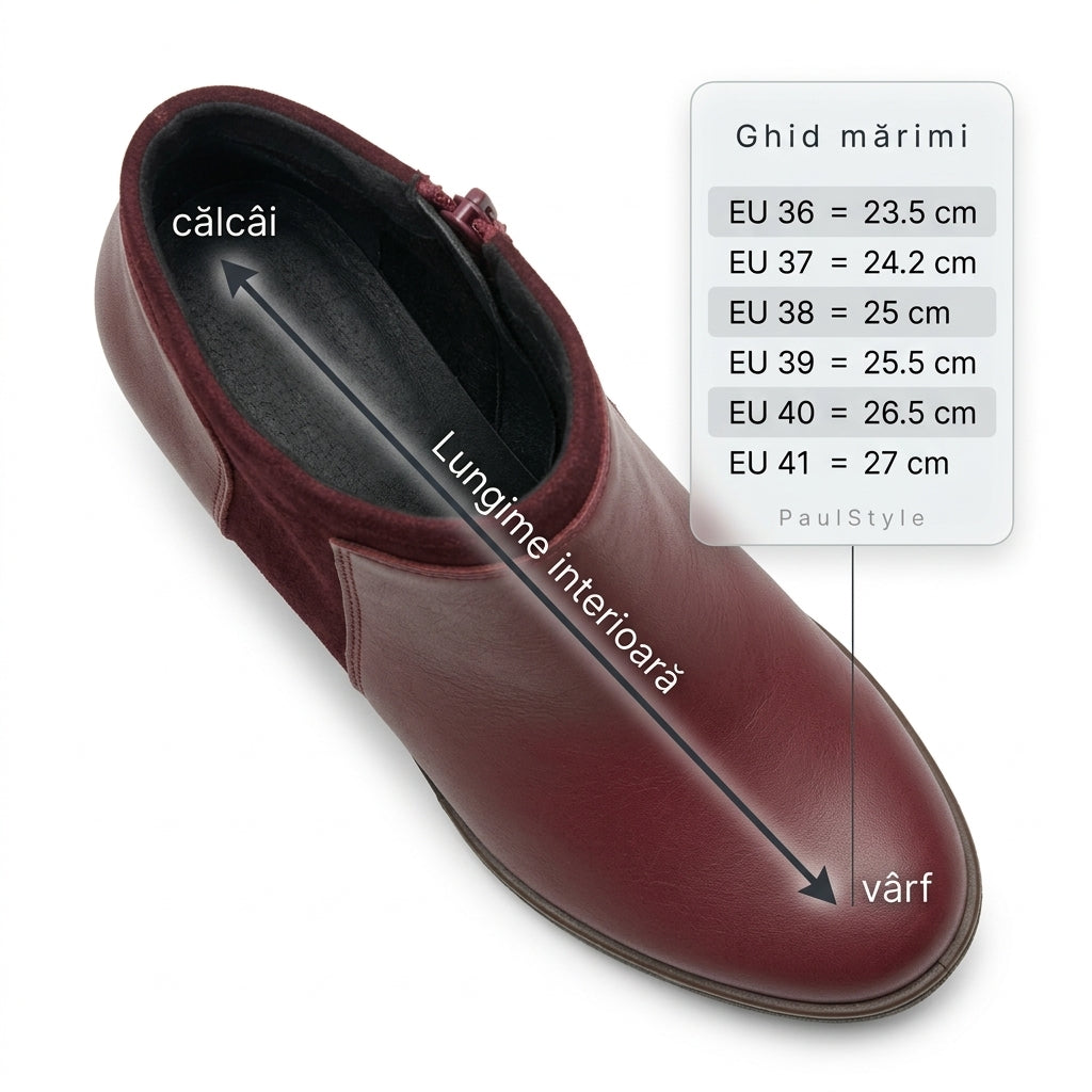 Botine dama visiniu, Merry001, din piele naturala - Paul Style