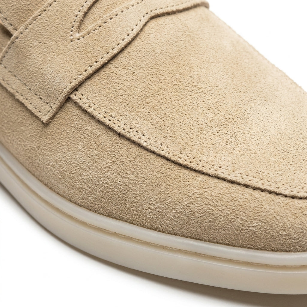 Mocasini  barbati din piele naturală bej deschis -velur, M-8093