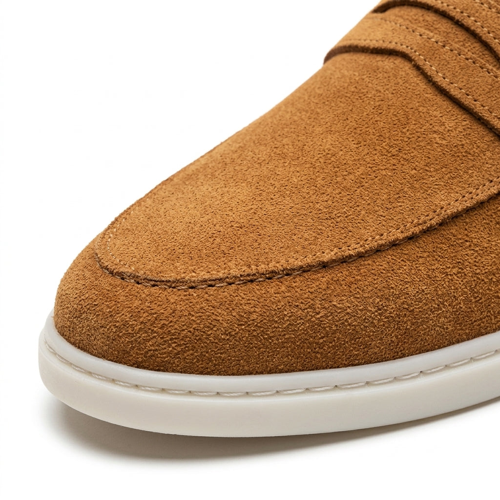 Mocasini  barbati din piele naturală camel-velur, M-8093