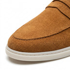 Mocasini  barbati din piele naturală camel-velur, M-8093