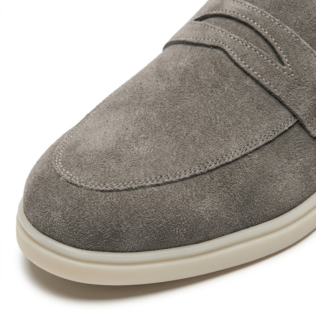 Mocasini  barbati din piele naturală gri-velur, M-8093