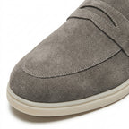 Mocasini  barbati din piele naturală gri-velur, M-8093