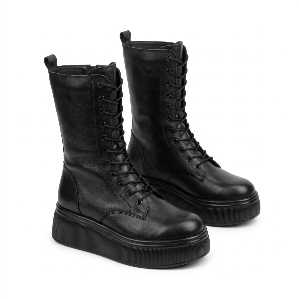 Cizme damă negre cu șiret A-931-1 din piele naturală – pereche