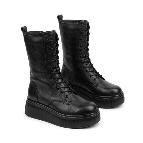 Cizme damă negre cu șiret A-931-1 din piele naturală – pereche