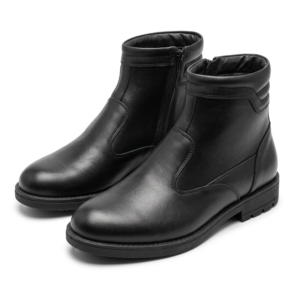 Ghete bărbați negre cu fermoar, M-1801, piele naturală - PaulStyle