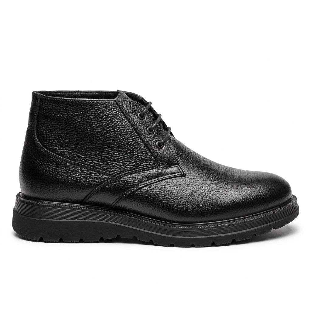 Ghete bărbați negre cu șiret, M-859, piele naturală - PaulStyle