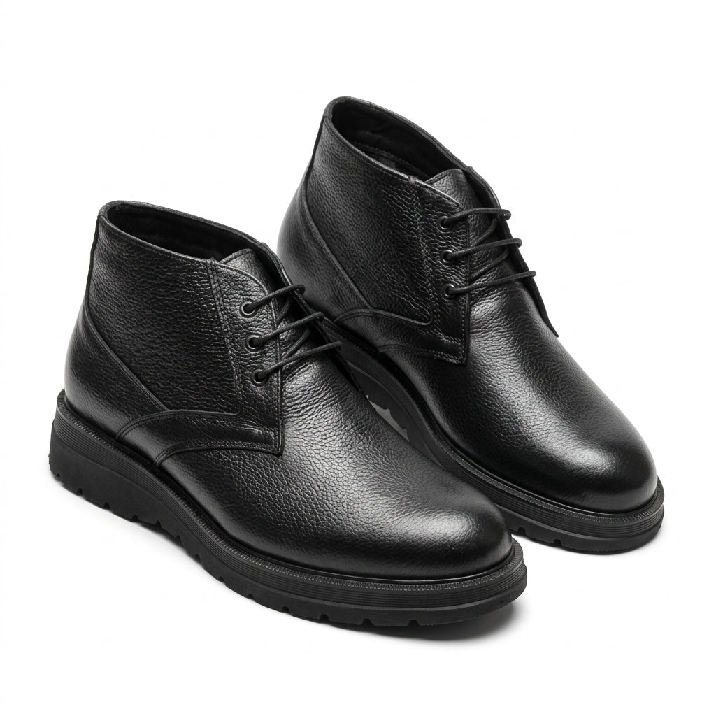 Ghete bărbați negre cu șiret, M-859, piele naturală - PaulStyle