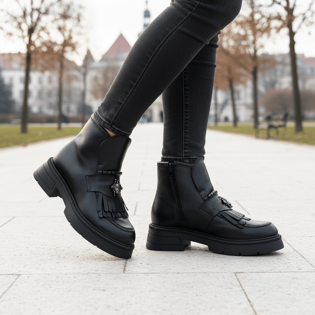 Ghete Dama din Piele Naturala, Culoare negru, Cod 743 - Paul Style