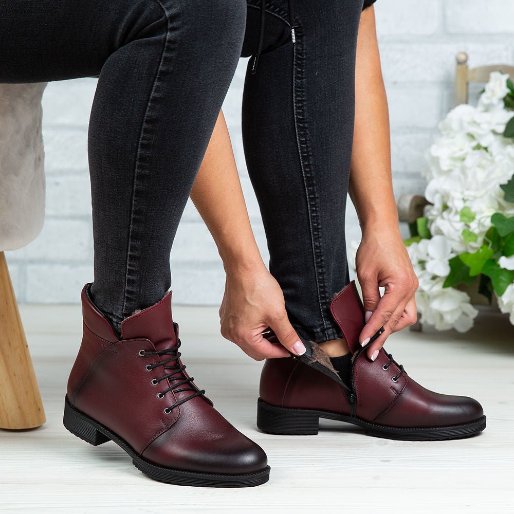 Ghete Dama din Piele Naturala, Culoare visiniu, Cod 750 - Paul Style