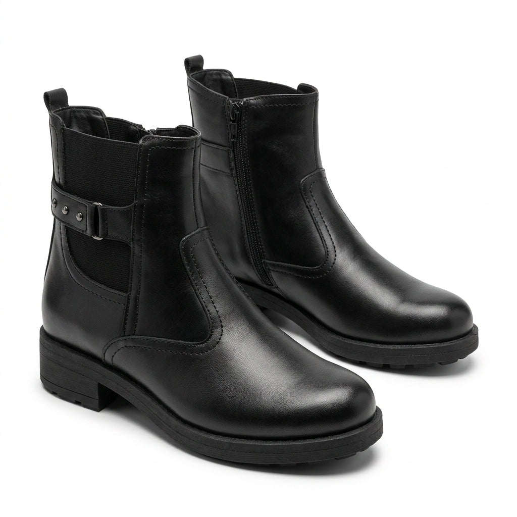Ghete damă negre cu elastic, M-450, piele naturală - PaulStyle