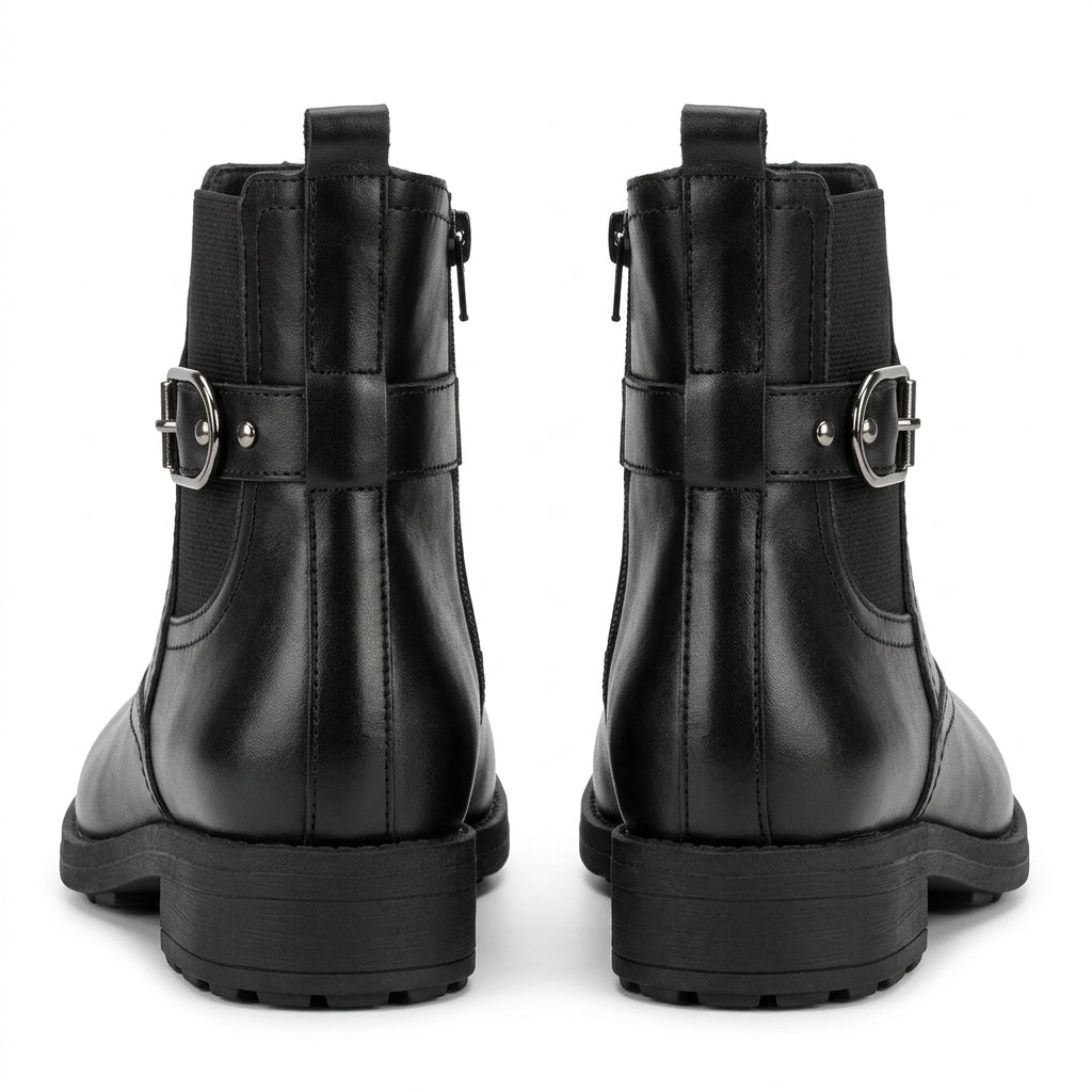 Ghete damă negre cu elastic, M-450, piele naturală - PaulStyle