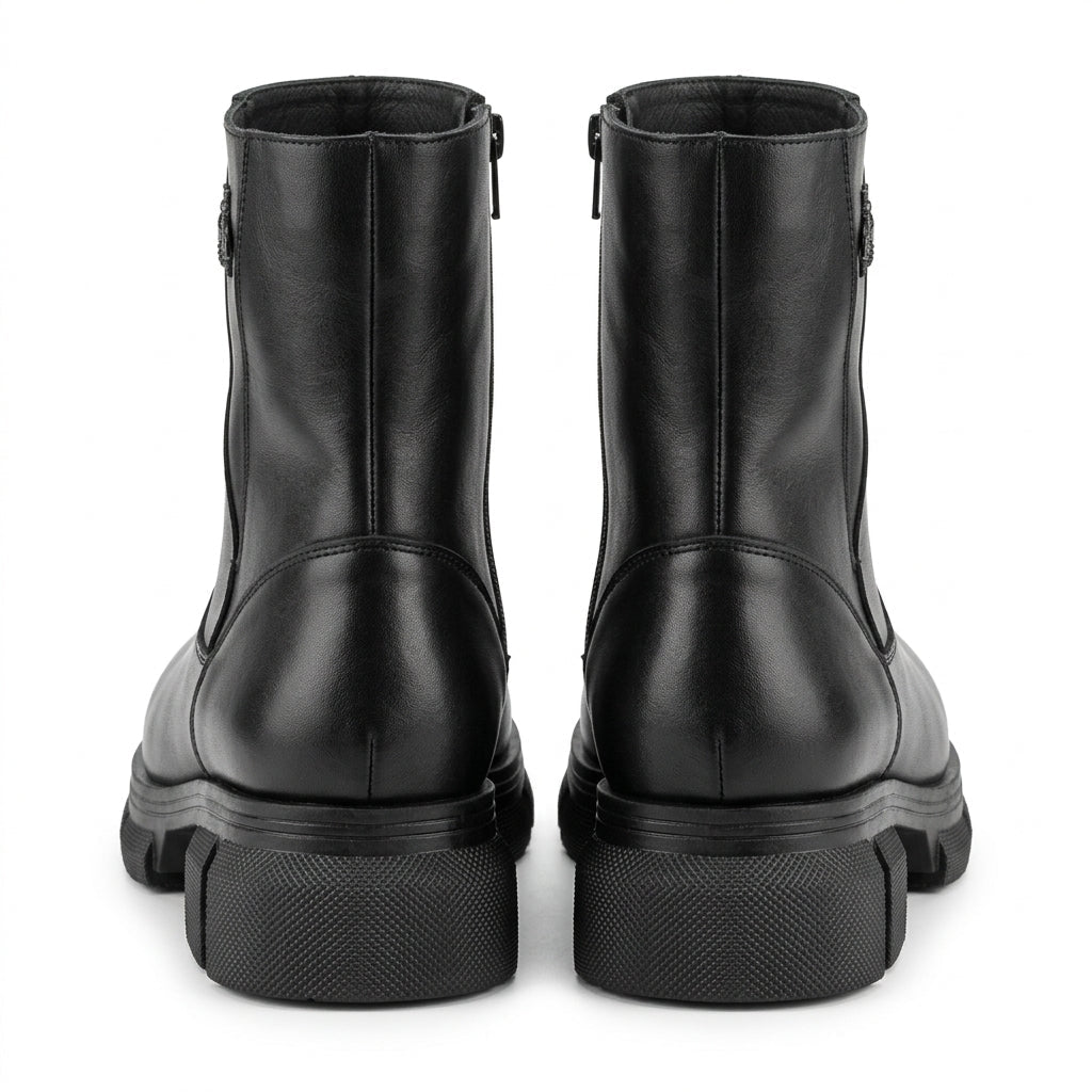 Ghete damă negre cu fermoar, M-6032, piele naturală - PaulStyle
