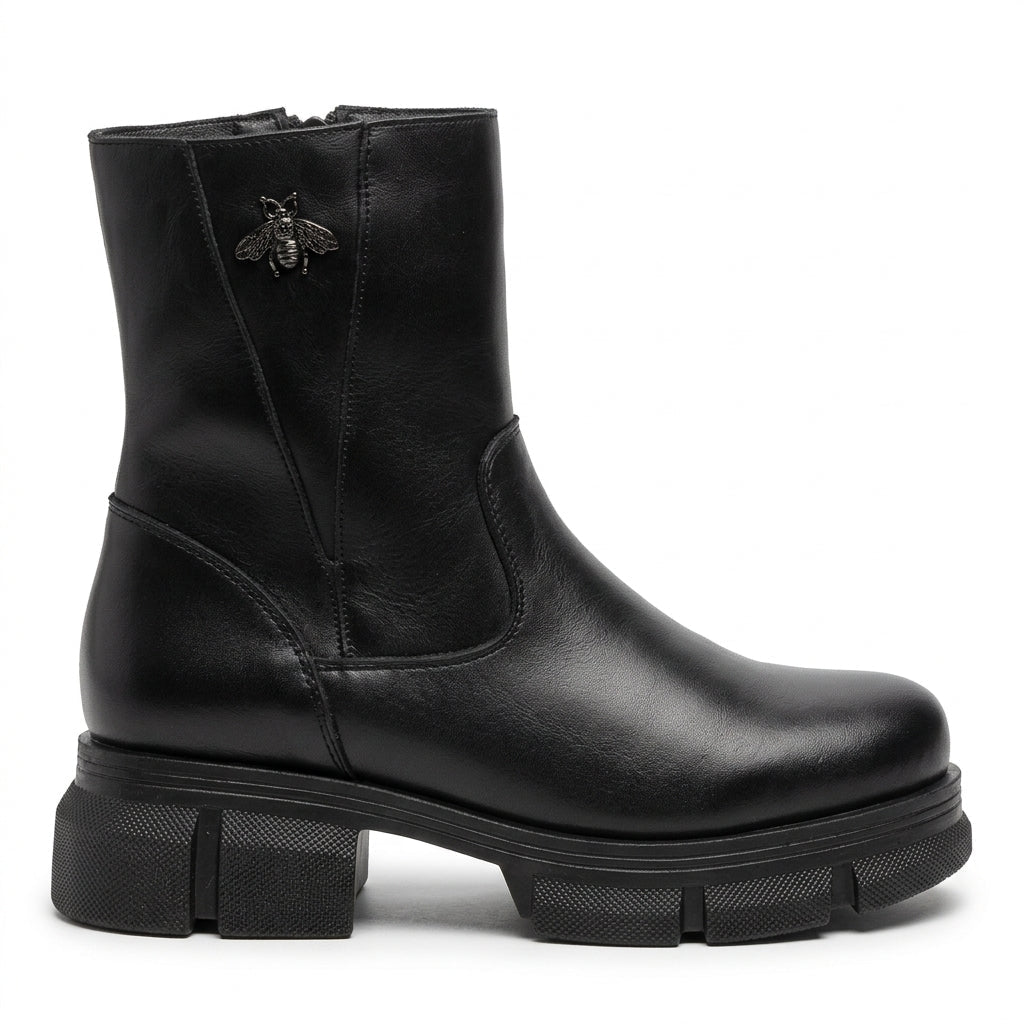 Ghete damă negre cu fermoar, M-6032, piele naturală - PaulStyle