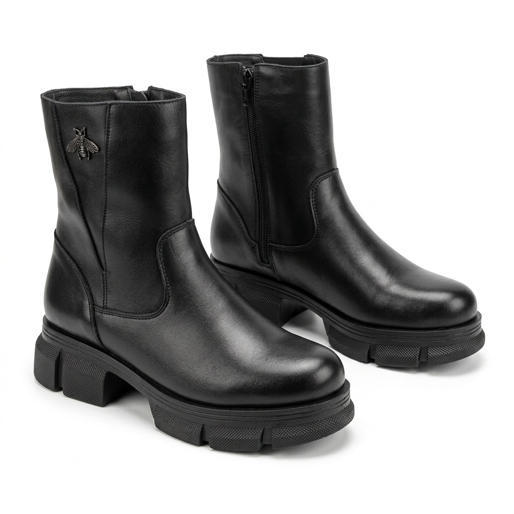 Ghete damă negre cu fermoar, M-6032, piele naturală - PaulStyle
