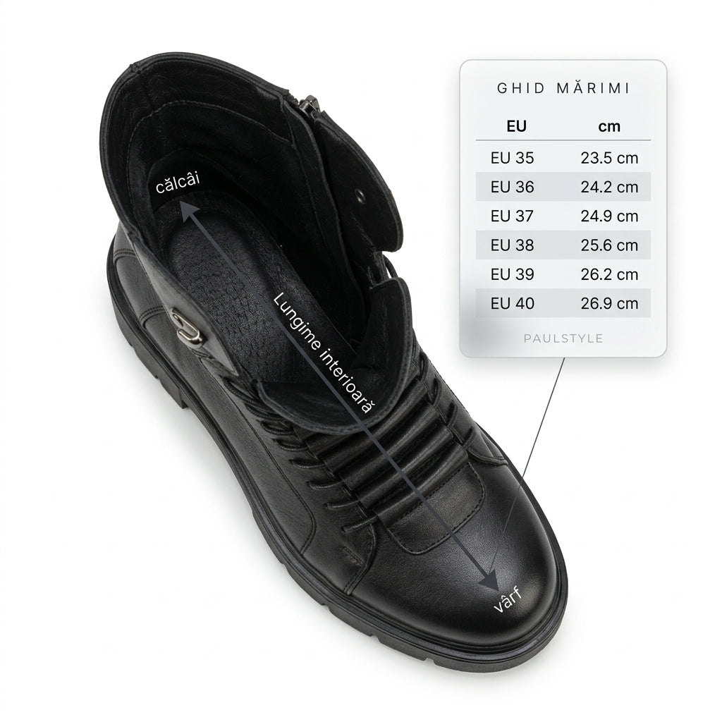 Ghete dama negru, A-914-1, din piele naturala - Paul Style