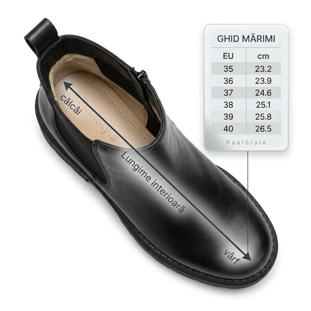 Ghete dama negru, A-935, din piele naturala - Paul Style