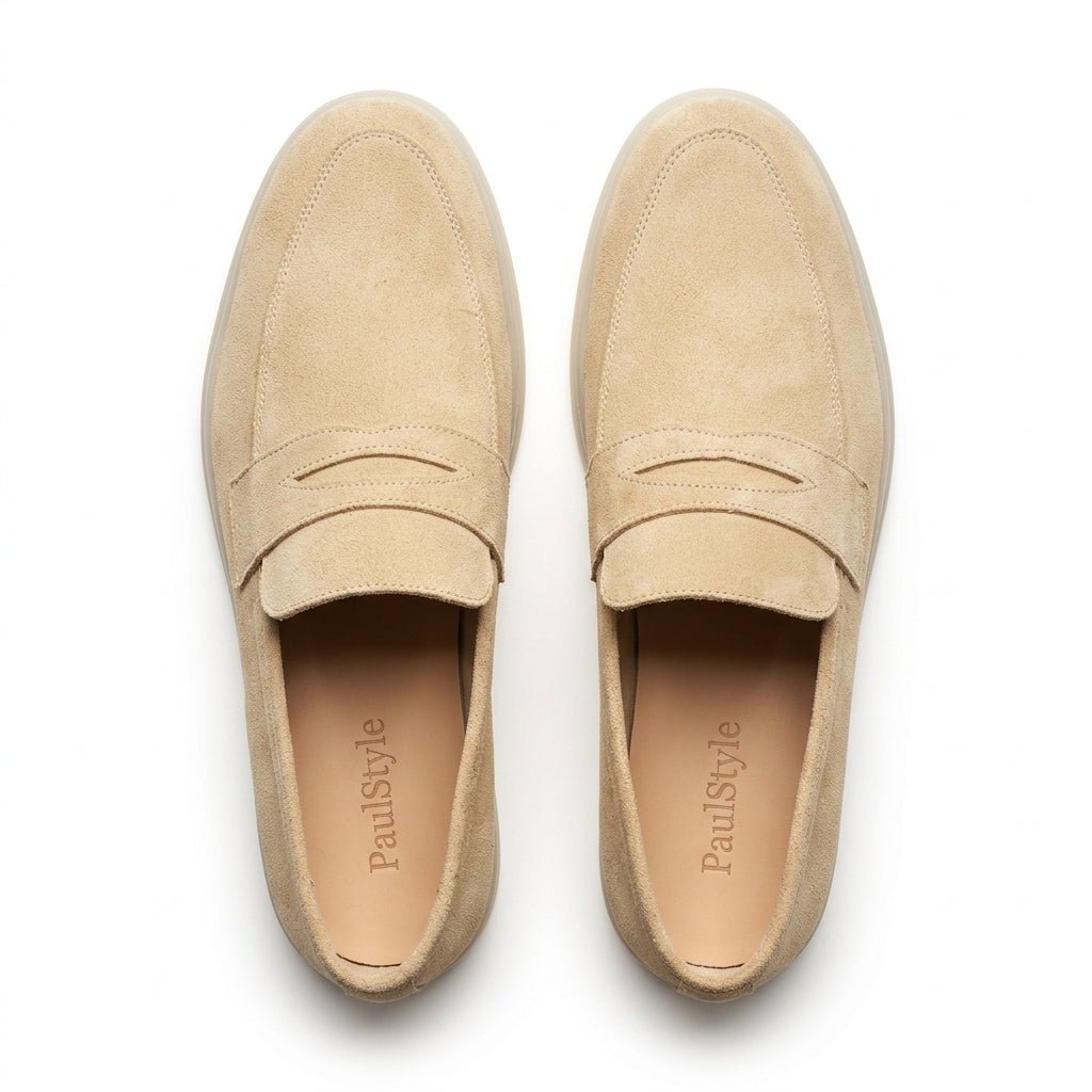 Mocasini barbati din piele naturală bej deschis -velur, M-8093 - Paul Style