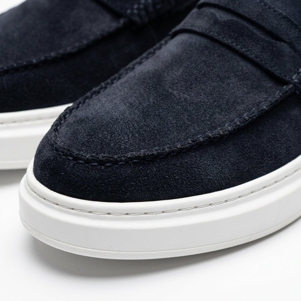 Mocasini barbati din piele naturală, bleumarin inchis-velur, A160-1 - Paul Style