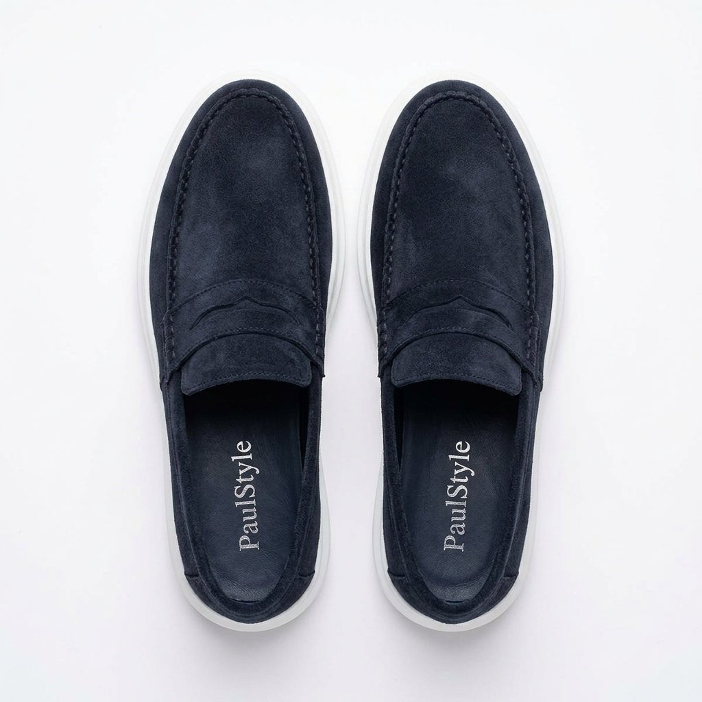 Mocasini barbati din piele naturală, bleumarin inchis-velur, A160-1 - Paul Style