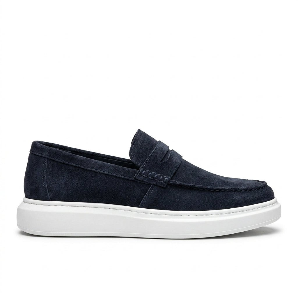 Mocasini barbati din piele naturală, bleumarin inchis-velur, A160-1 - Paul Style