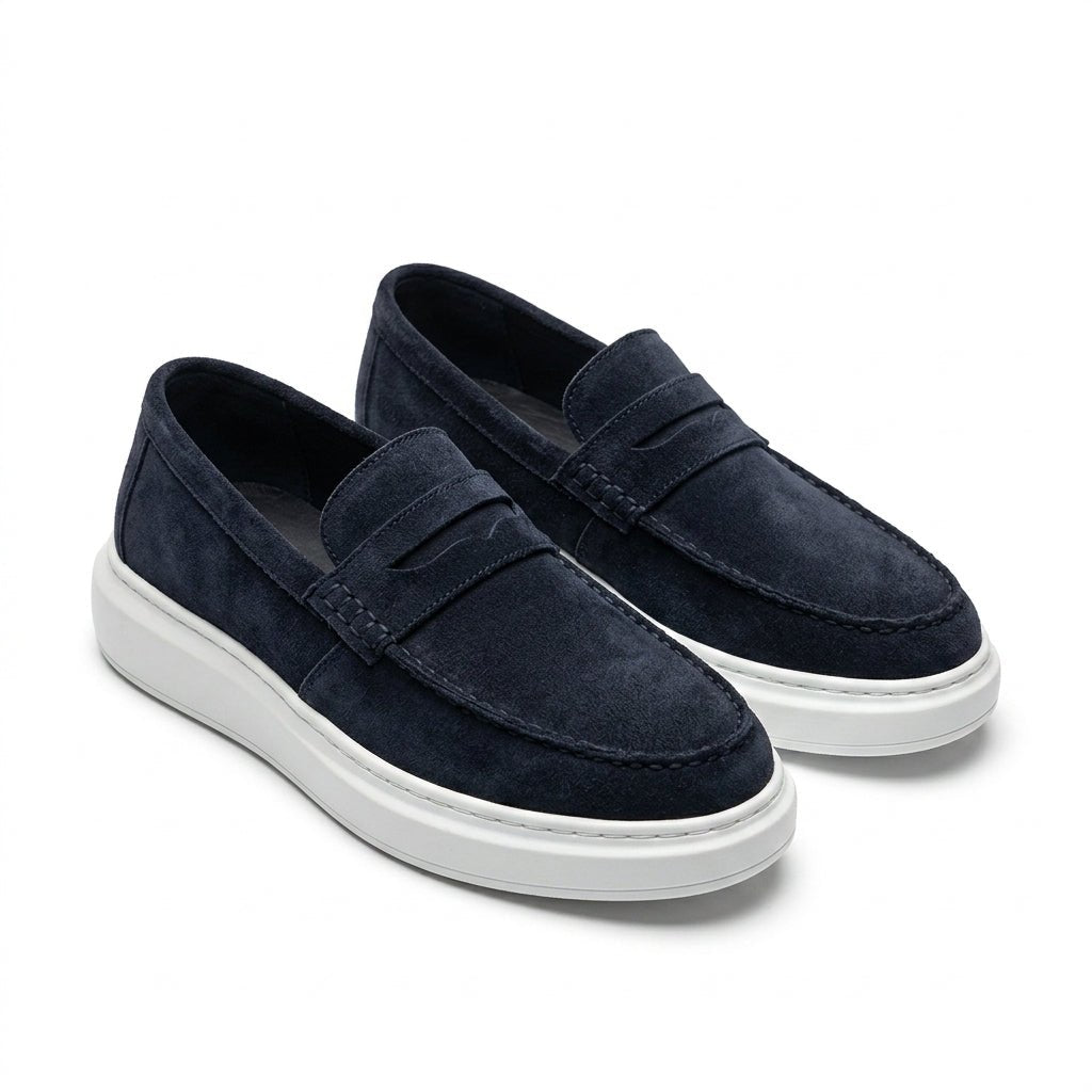 Mocasini barbati din piele naturală, bleumarin inchis-velur, A160-1 - Paul Style