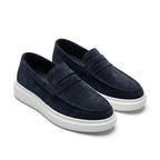 Mocasini barbati din piele naturală, bleumarin inchis-velur, A160-1 - Paul Style