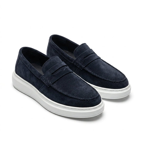 Mocasini barbati din piele naturală, bleumarin inchis-velur, A160-1 - Paul Style