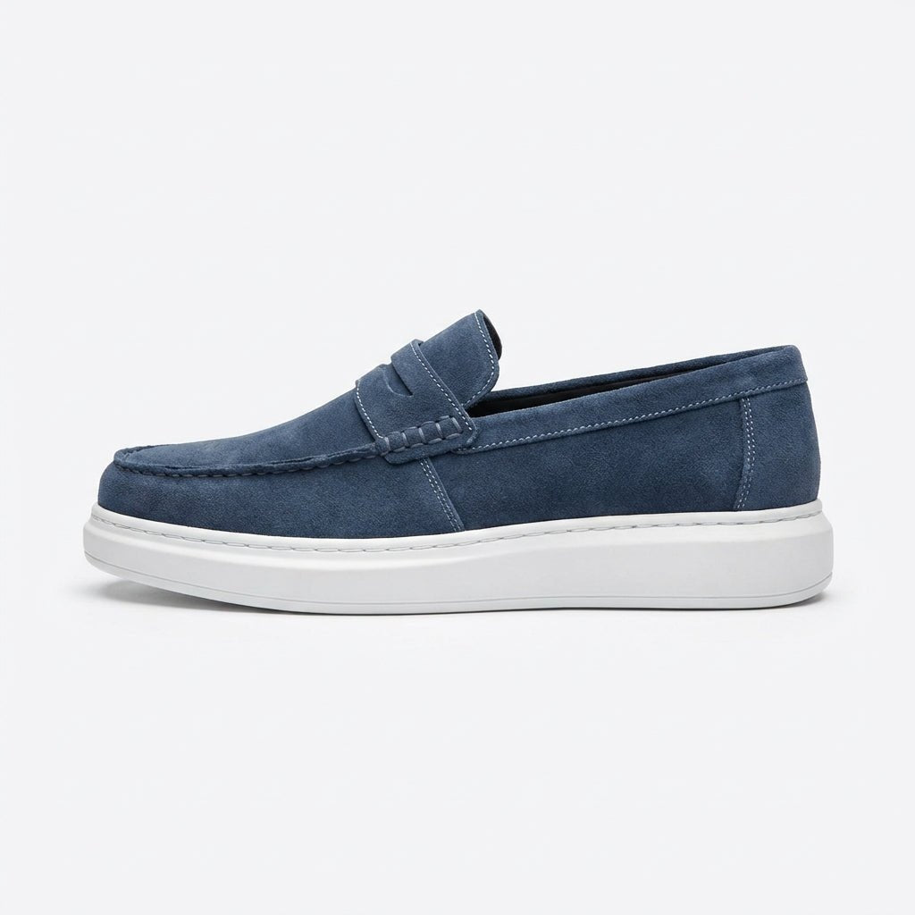 Mocasini barbati din piele naturală, bleumarin - velur, A160 - 1 - Paul Style