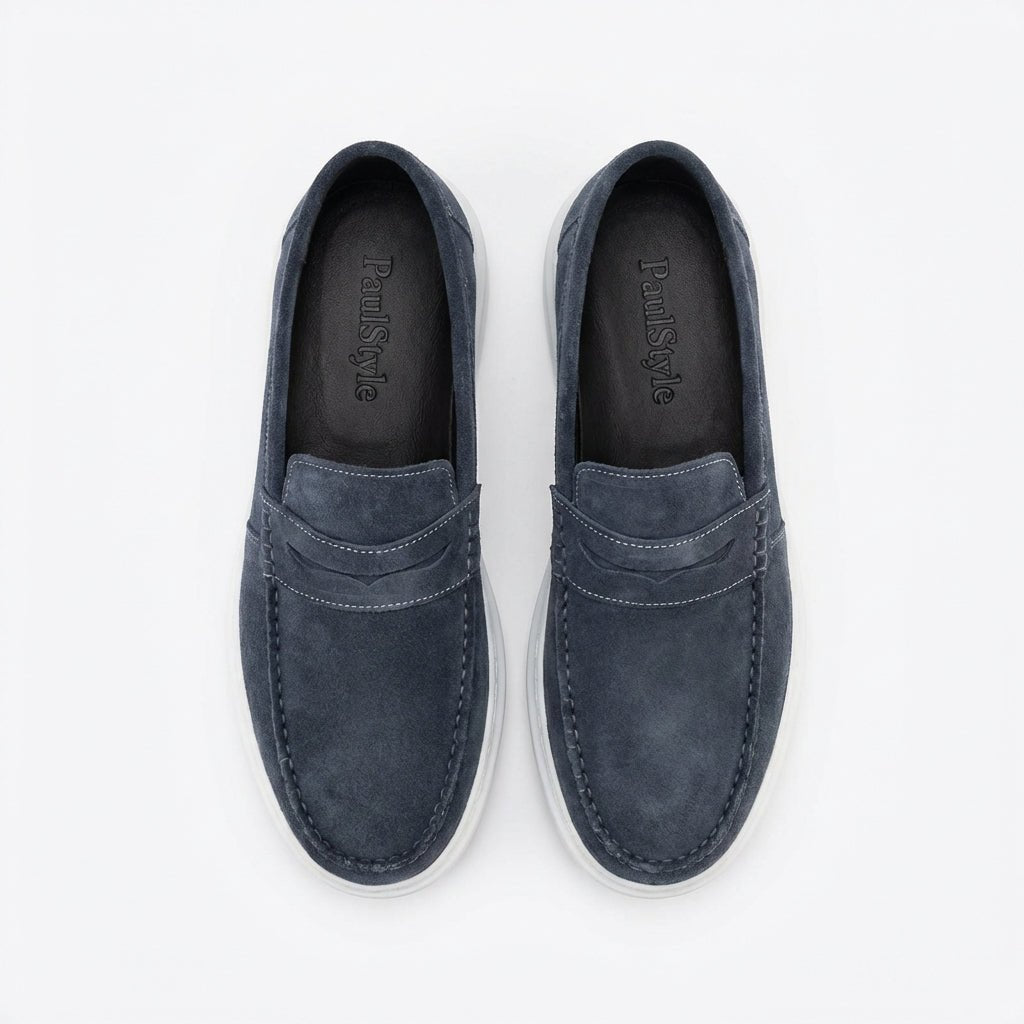 Mocasini barbati din piele naturală, bleumarin - velur, A160 - 1 - Paul Style