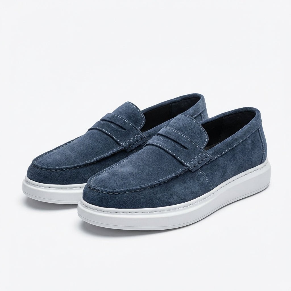 Mocasini barbati din piele naturală, bleumarin - velur, A160 - 1 - Paul Style