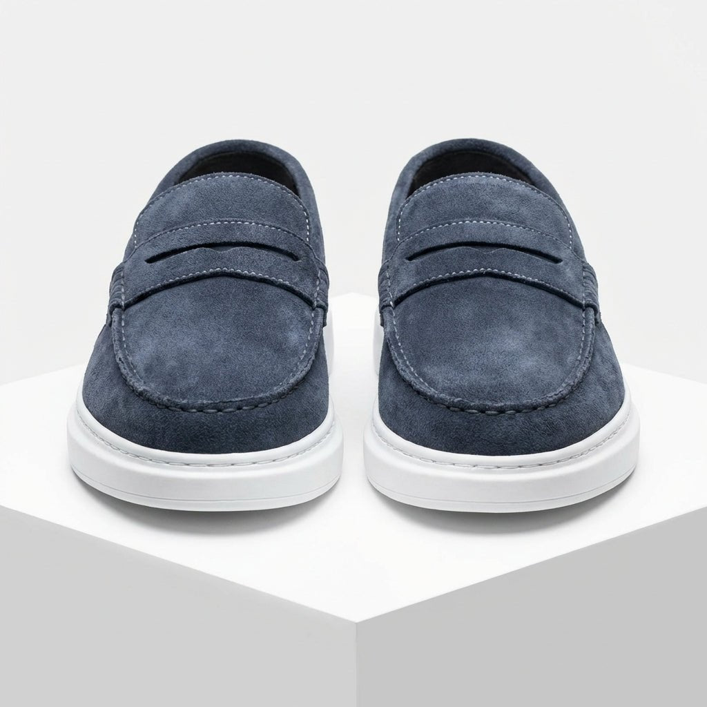 Mocasini barbati din piele naturală, bleumarin - velur, A160 - 1 - Paul Style