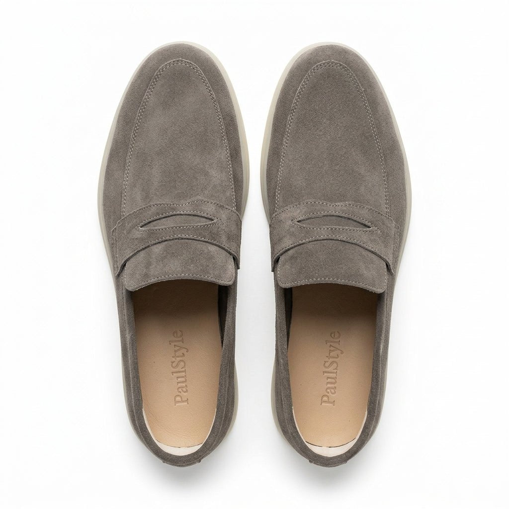 Mocasini barbati din piele naturală gri-velur, M-8093 - Paul Style