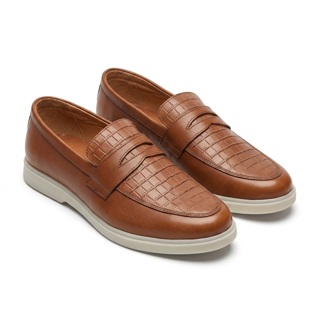 Mocasini barbati din piele naturală maro-croco, M-8093 - Paul Style