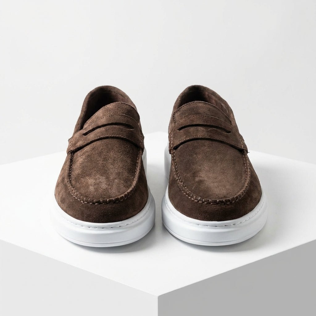 Mocasini barbati din piele naturală ,maro - velur,A160 - 1 - Paul Style