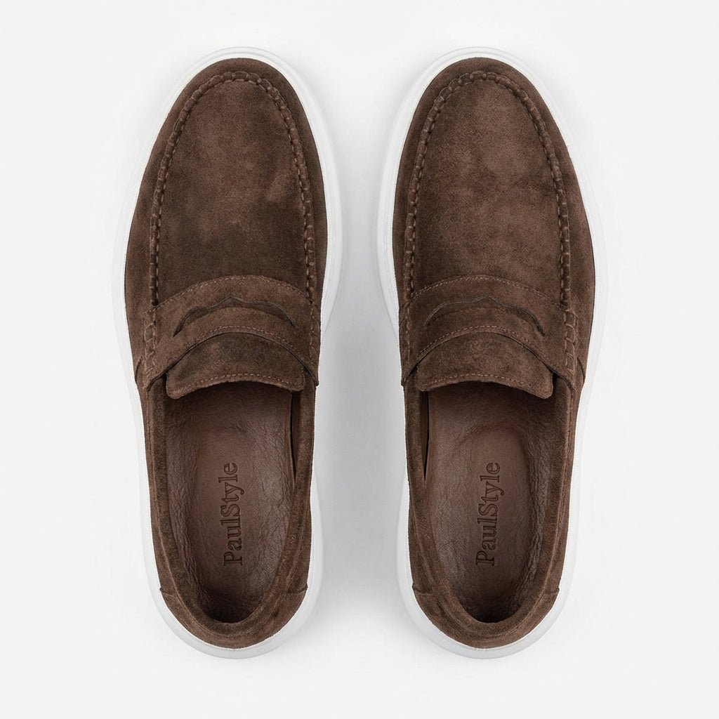 Mocasini barbati din piele naturală ,maro - velur,A160 - 1 - Paul Style