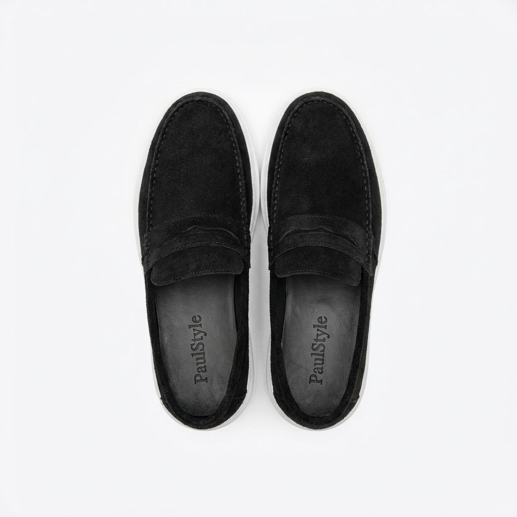 Mocasini barbati din piele naturală ,negru - velur,A160 - 1 - Paul Style