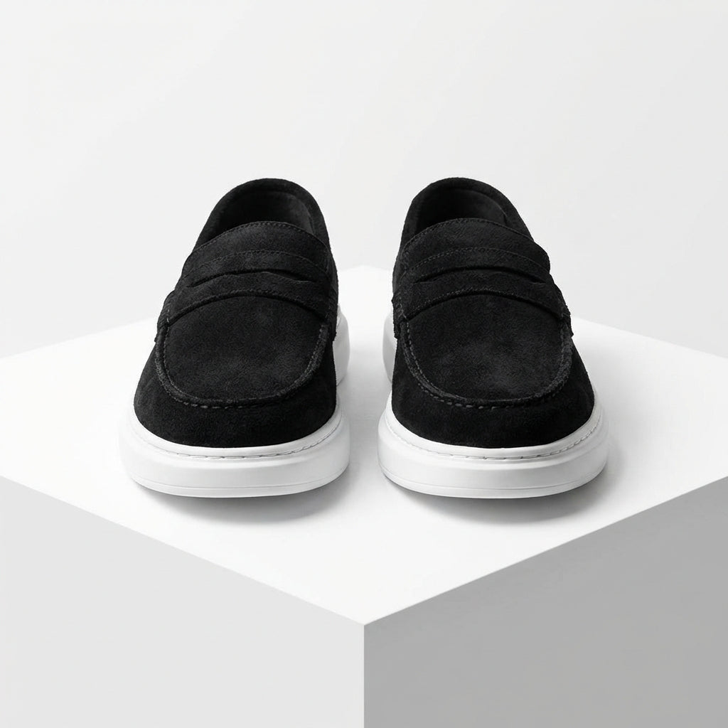 Mocasini barbati din piele naturală ,negru - velur,A160 - 1 - Paul Style