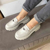 Women's off-white loafers, 129, made of natural leather