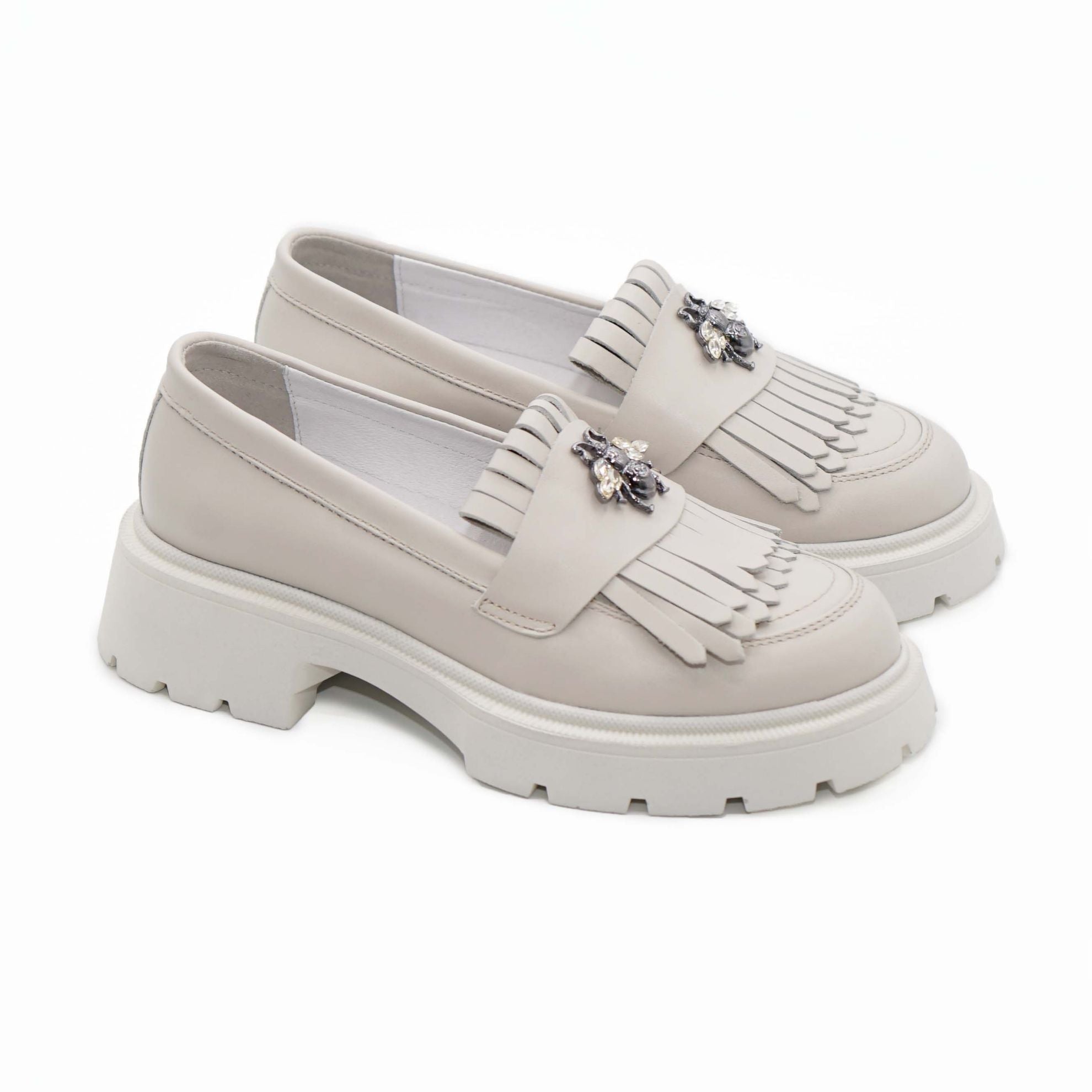 Mocasini dama alb - natur, 131, din piele naturala - Paul Style