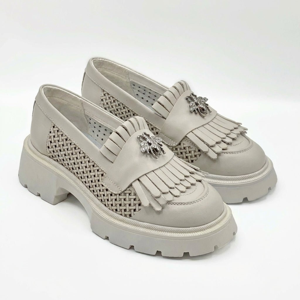 Mocasini dama alb - natur, 131, din piele naturala perforata cu laserul - Paul Style