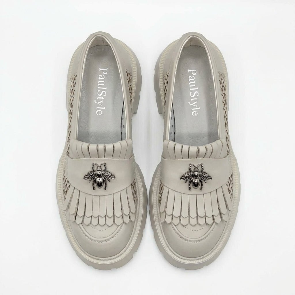 Mocasini dama alb - natur, 131, din piele naturala perforata cu laserul - Paul Style