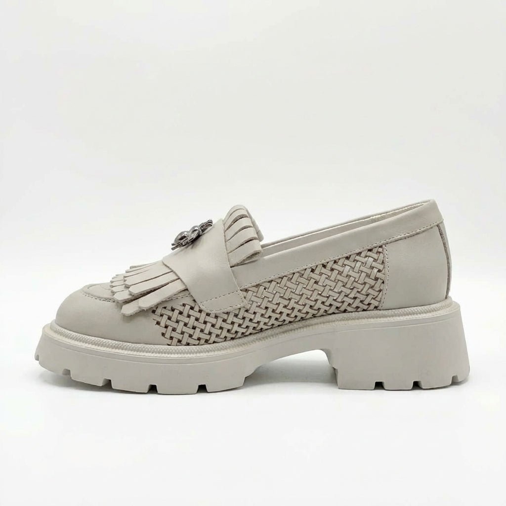 Mocasini dama alb - natur, 131, din piele naturala perforata cu laserul - Paul Style