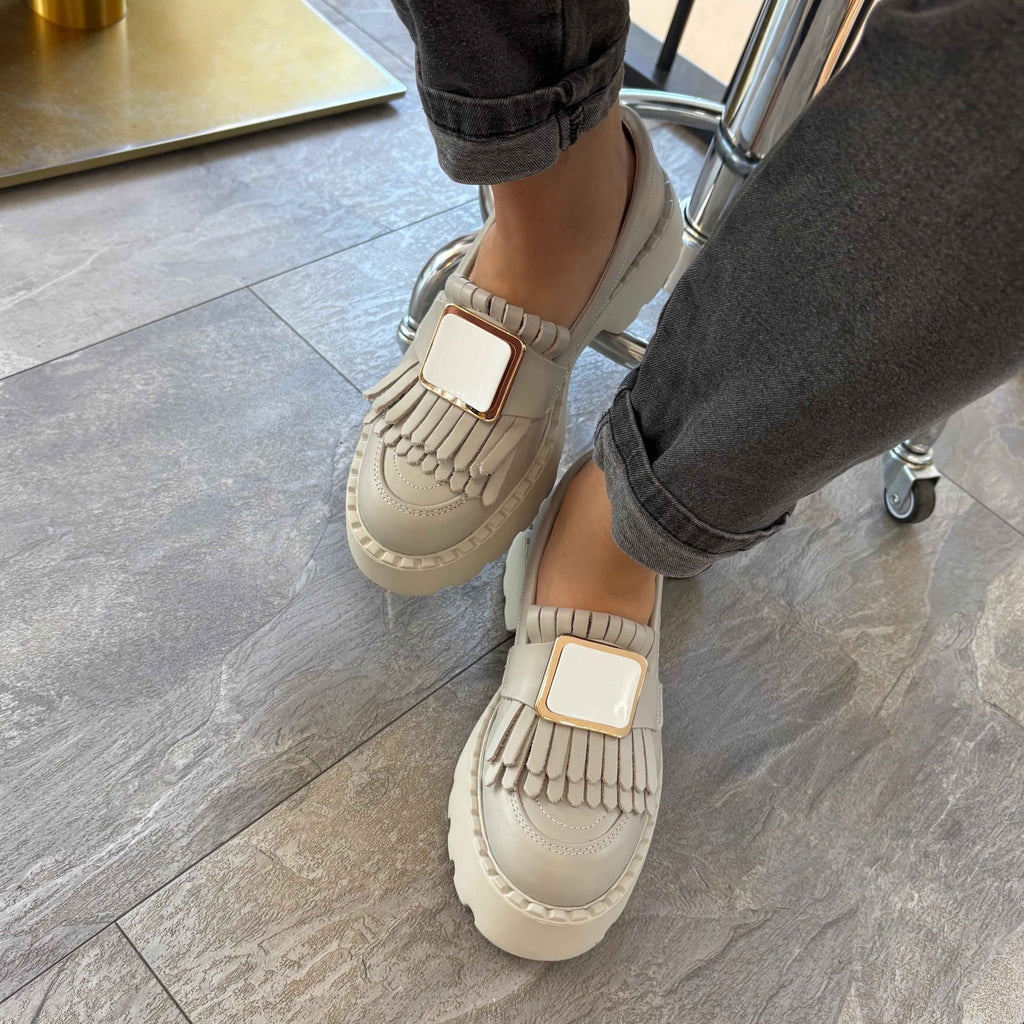 Mocasini dama alb - natur, 139, din piele naturala - Paul Style