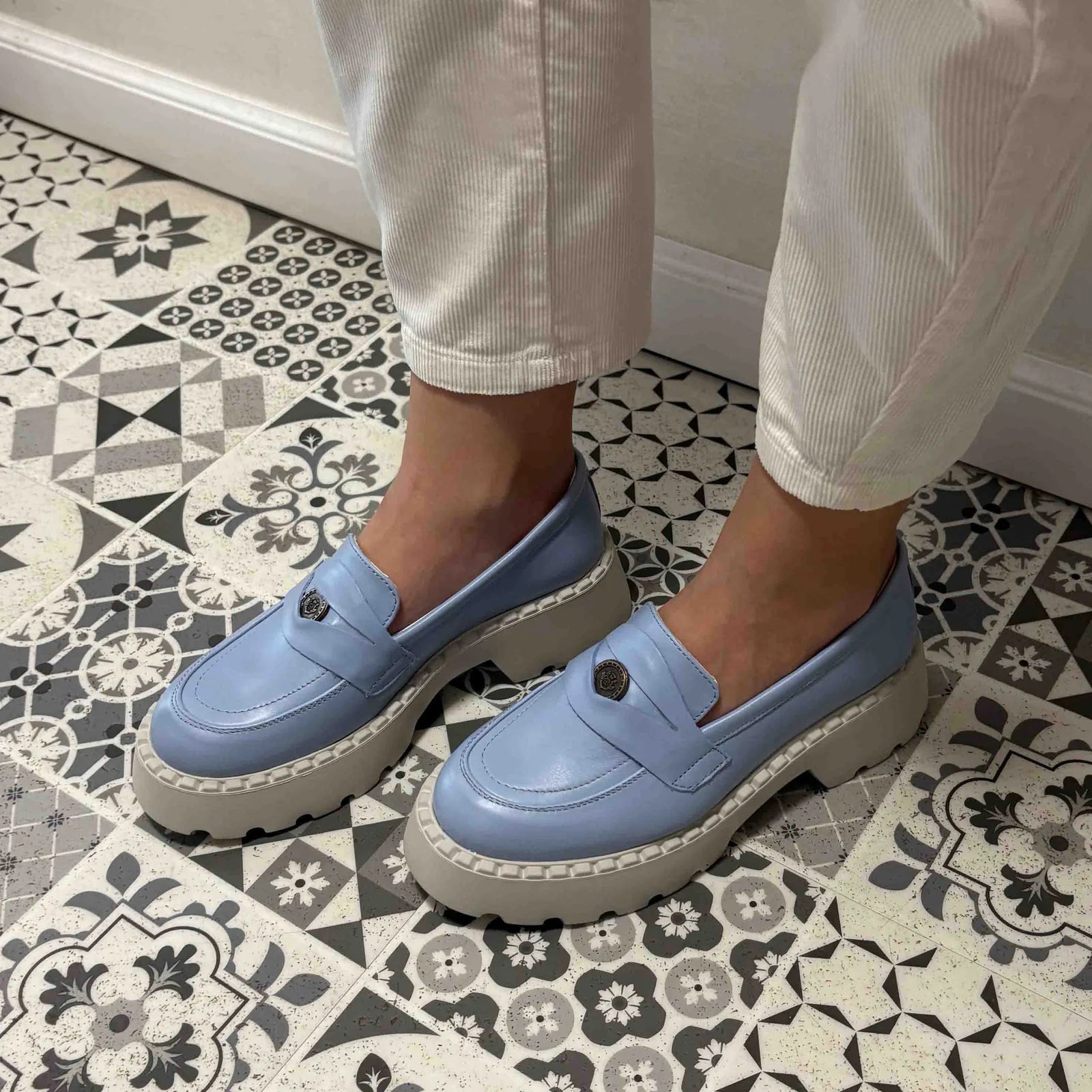 Mocasini dama albastri, 129, din piele naturala - Paul Style