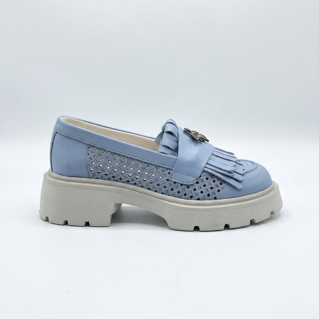 Mocasini dama albastri, 131, din piele naturala perforata cu laserul - Paul Style