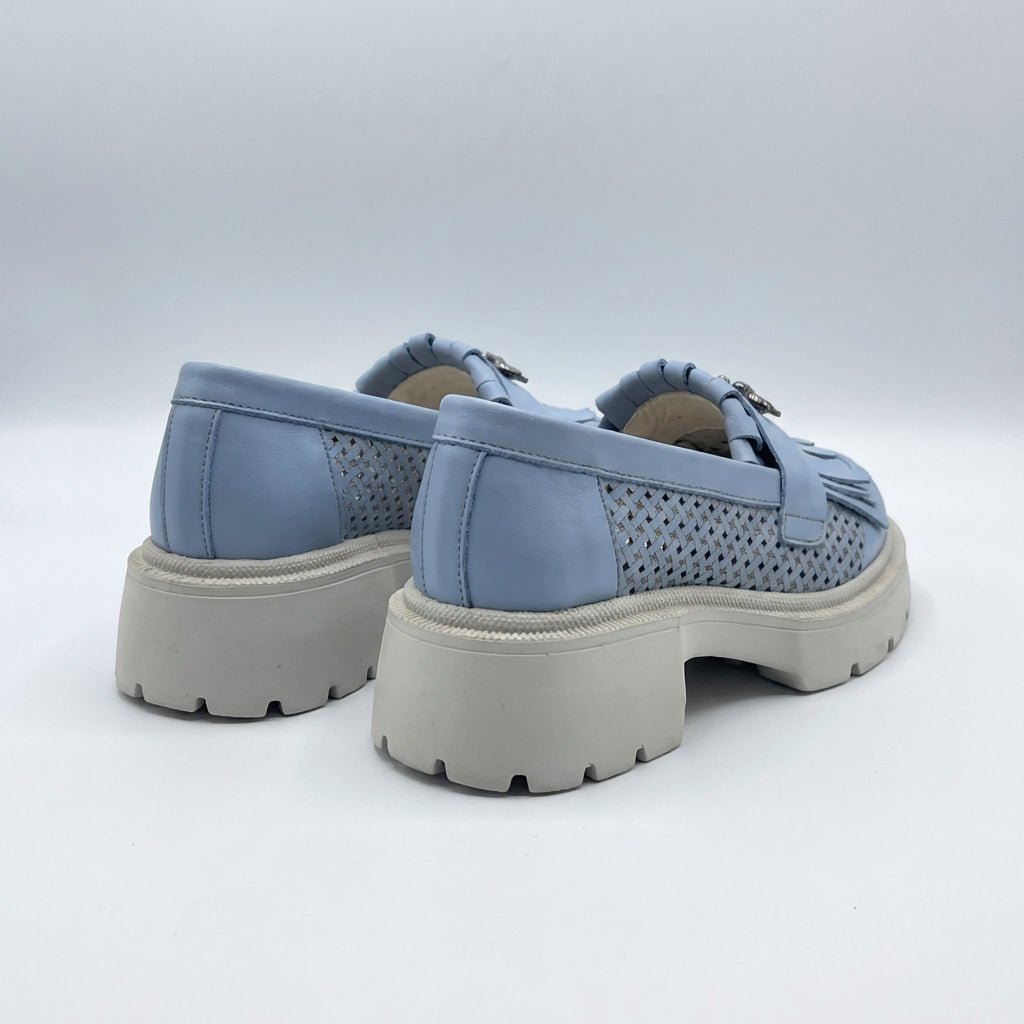 Mocasini dama albastri, 131, din piele naturala perforata cu laserul - Paul Style