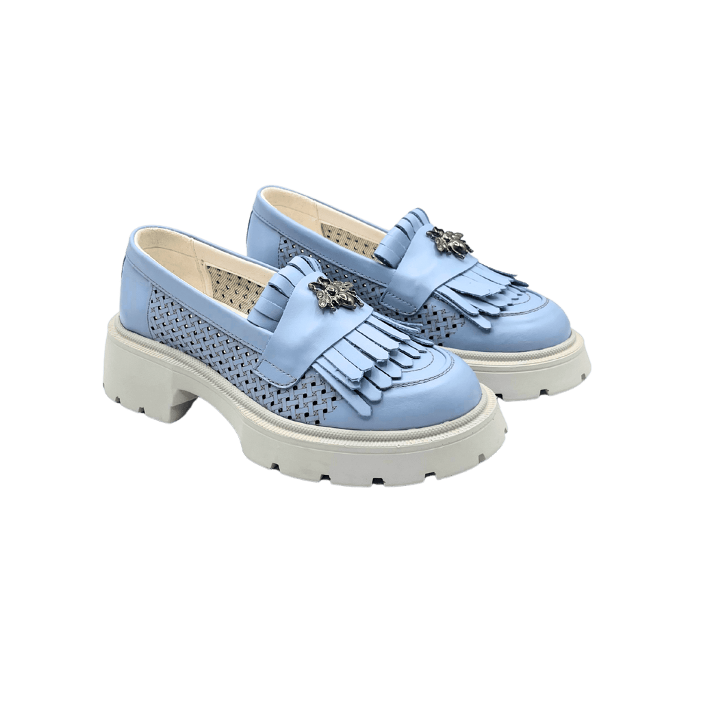 Mocasini dama albastri, 131, din piele naturala perforata cu laserul - Paul Style