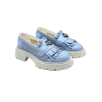 Mocasini dama albastri, 131, din piele naturala perforata cu laserul - Paul Style